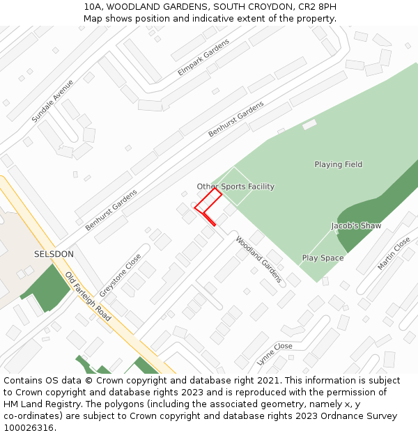 10A, WOODLAND GARDENS, SOUTH CROYDON, CR2 8PH: Location map and indicative extent of plot