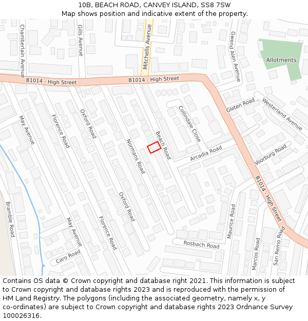 10B, BEACH ROAD, CANVEY ISLAND, SS8 7SW: Location map and indicative extent of plot