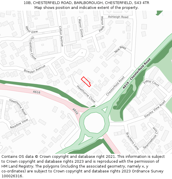 10B, CHESTERFIELD ROAD, BARLBOROUGH, CHESTERFIELD, S43 4TR: Location map and indicative extent of plot