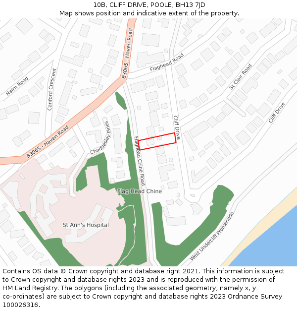 10B, CLIFF DRIVE, POOLE, BH13 7JD: Location map and indicative extent of plot