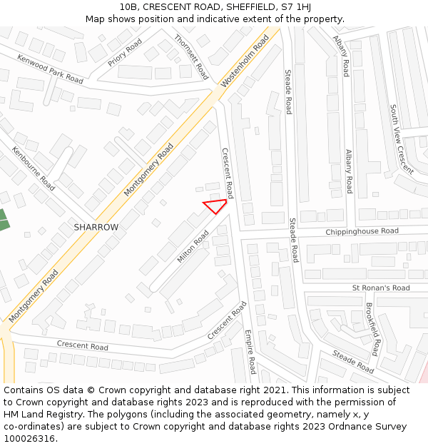 10B, CRESCENT ROAD, SHEFFIELD, S7 1HJ: Location map and indicative extent of plot