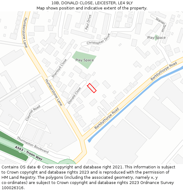 10B, DONALD CLOSE, LEICESTER, LE4 9LY: Location map and indicative extent of plot