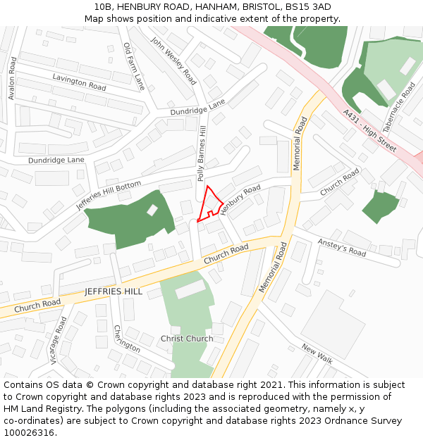 10B, HENBURY ROAD, HANHAM, BRISTOL, BS15 3AD: Location map and indicative extent of plot