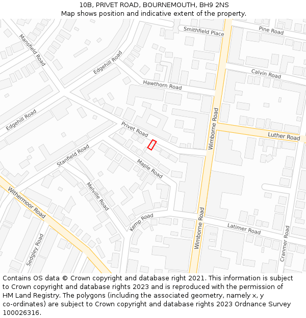 10B, PRIVET ROAD, BOURNEMOUTH, BH9 2NS: Location map and indicative extent of plot