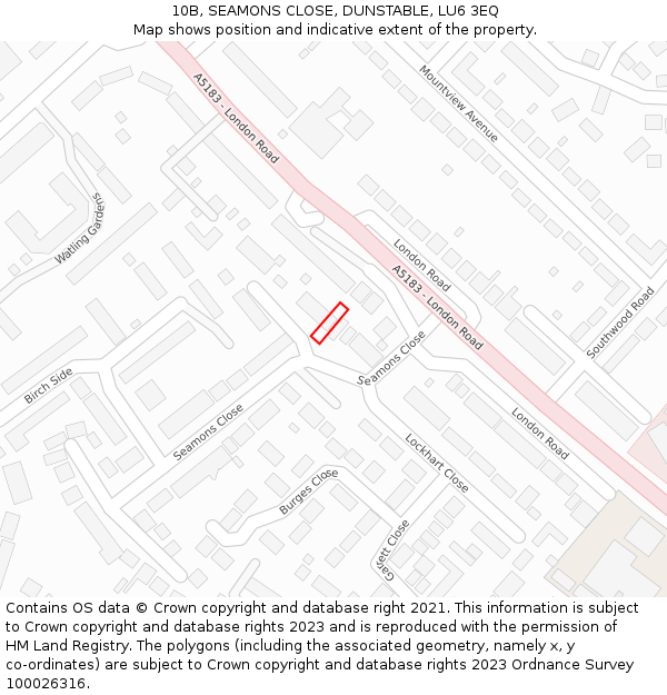10B, SEAMONS CLOSE, DUNSTABLE, LU6 3EQ: Location map and indicative extent of plot