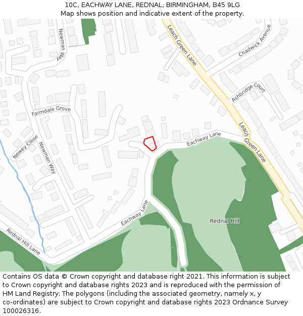 10C, EACHWAY LANE, REDNAL, BIRMINGHAM, B45 9LG: Location map and indicative extent of plot