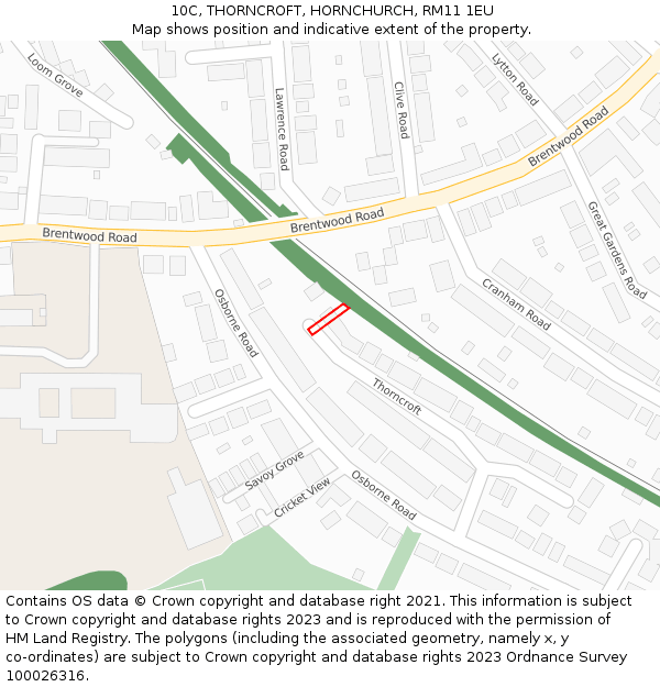 10C, THORNCROFT, HORNCHURCH, RM11 1EU: Location map and indicative extent of plot