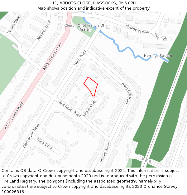 11, ABBOTS CLOSE, HASSOCKS, BN6 8PH: Location map and indicative extent of plot