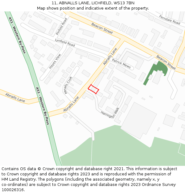 11, ABNALLS LANE, LICHFIELD, WS13 7BN: Location map and indicative extent of plot