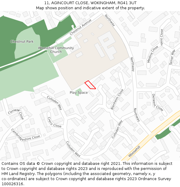 11, AGINCOURT CLOSE, WOKINGHAM, RG41 3UT: Location map and indicative extent of plot