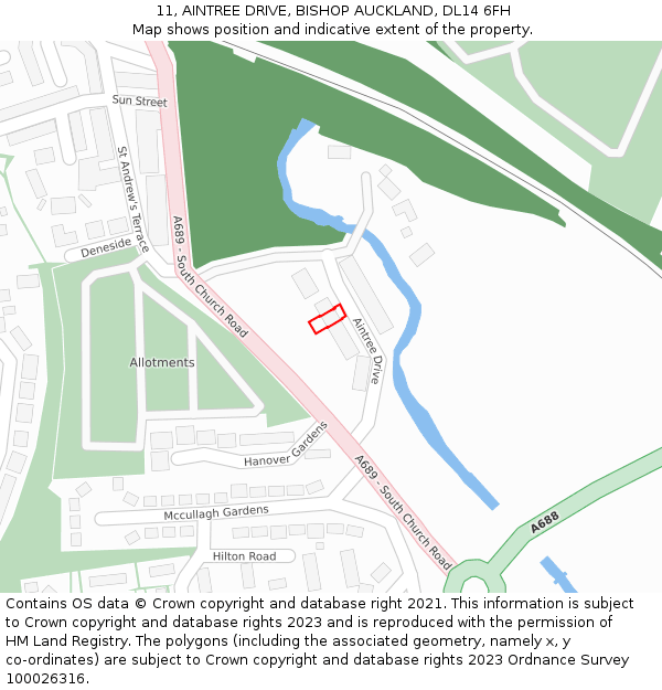 11, AINTREE DRIVE, BISHOP AUCKLAND, DL14 6FH: Location map and indicative extent of plot
