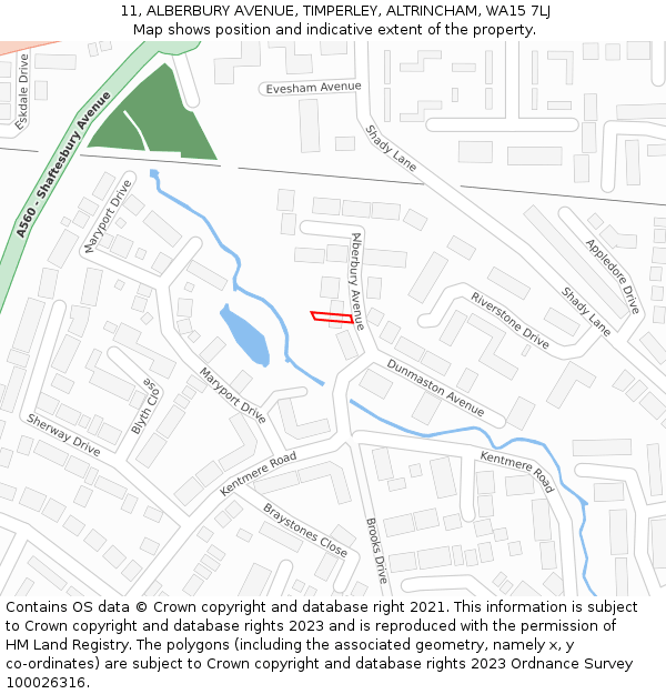 11, ALBERBURY AVENUE, TIMPERLEY, ALTRINCHAM, WA15 7LJ: Location map and indicative extent of plot