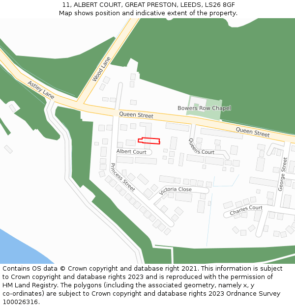 11, ALBERT COURT, GREAT PRESTON, LEEDS, LS26 8GF: Location map and indicative extent of plot