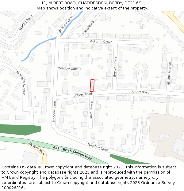 11, ALBERT ROAD, CHADDESDEN, DERBY, DE21 6SL: Location map and indicative extent of plot