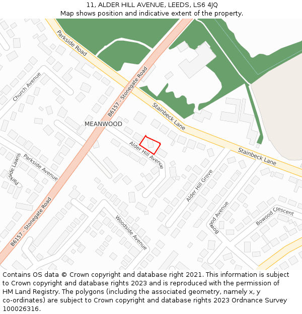 11, ALDER HILL AVENUE, LEEDS, LS6 4JQ: Location map and indicative extent of plot
