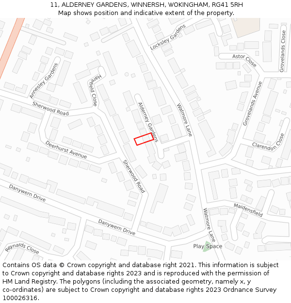 11, ALDERNEY GARDENS, WINNERSH, WOKINGHAM, RG41 5RH: Location map and indicative extent of plot