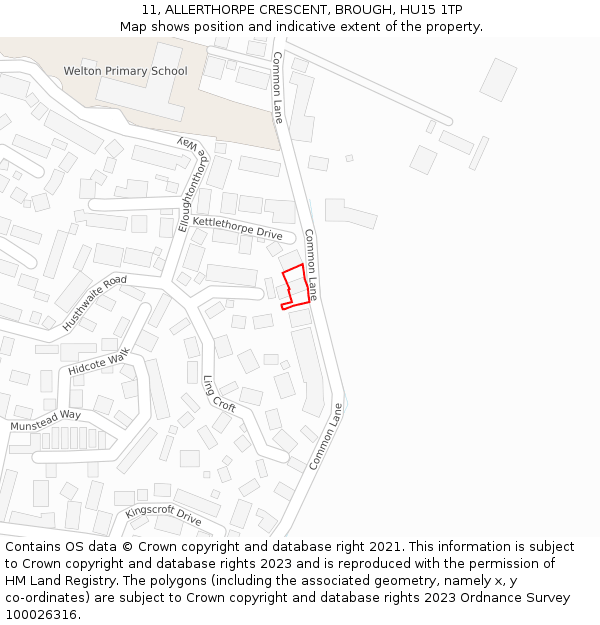 11, ALLERTHORPE CRESCENT, BROUGH, HU15 1TP: Location map and indicative extent of plot
