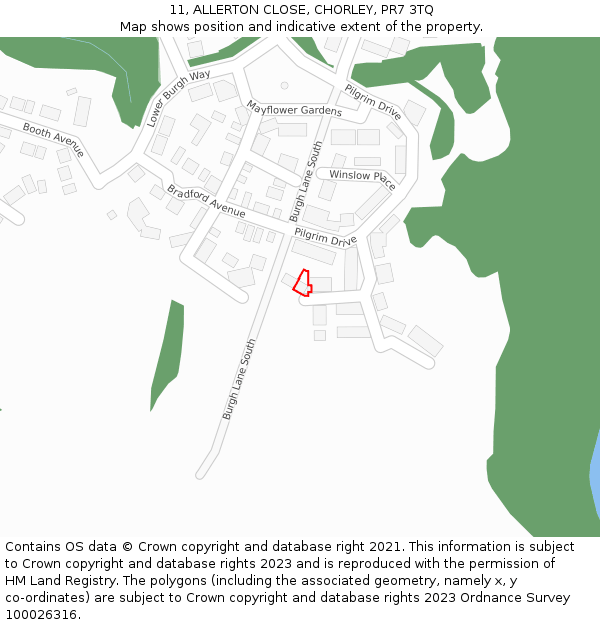 11, ALLERTON CLOSE, CHORLEY, PR7 3TQ: Location map and indicative extent of plot