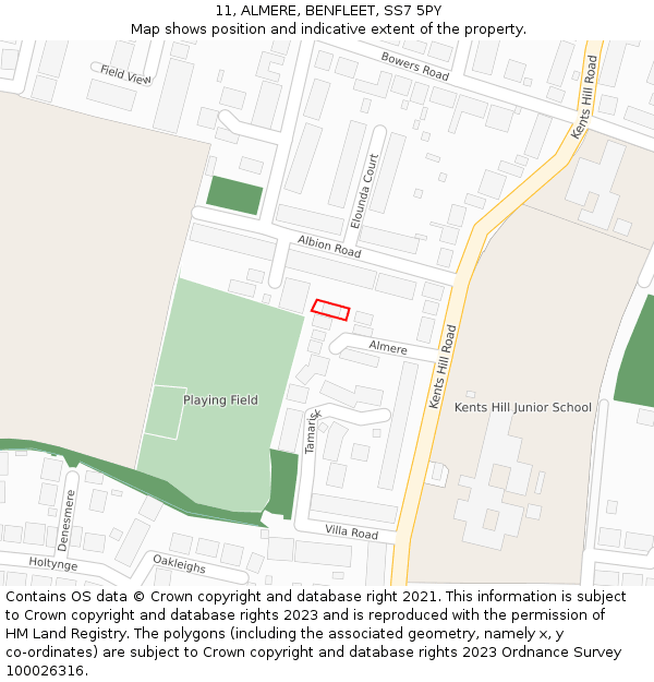 11, ALMERE, BENFLEET, SS7 5PY: Location map and indicative extent of plot