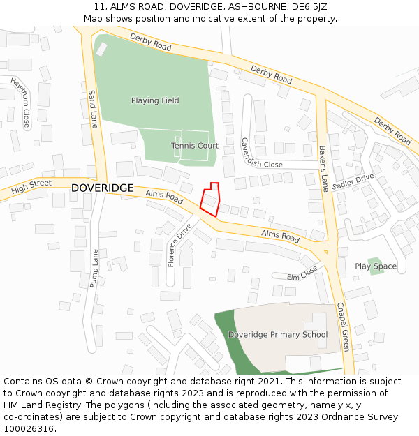 11, ALMS ROAD, DOVERIDGE, ASHBOURNE, DE6 5JZ: Location map and indicative extent of plot