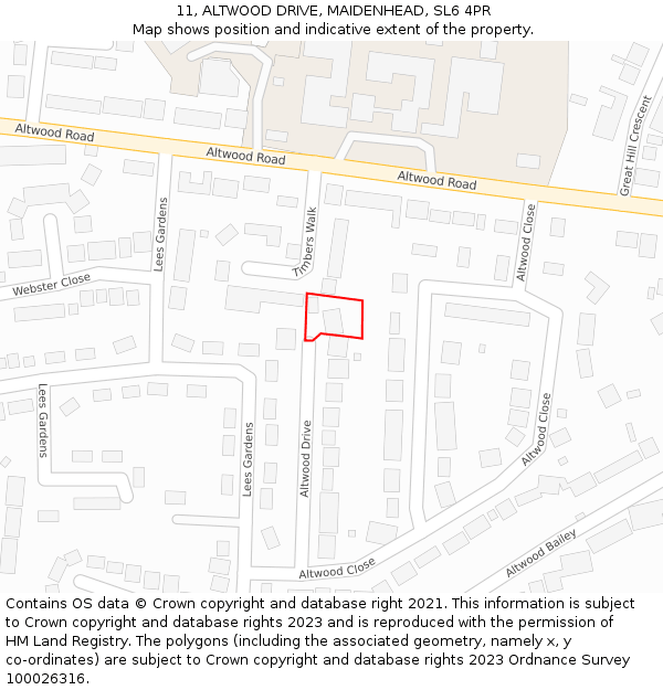 11, ALTWOOD DRIVE, MAIDENHEAD, SL6 4PR: Location map and indicative extent of plot