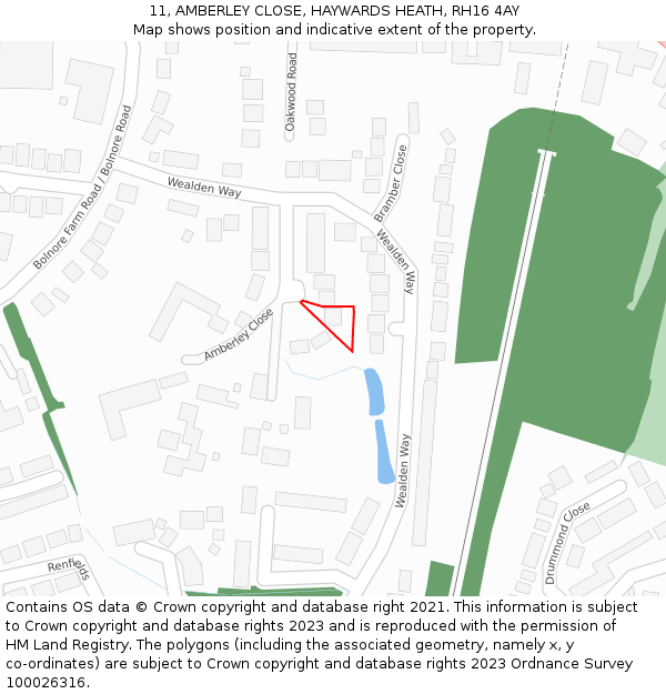 11, AMBERLEY CLOSE, HAYWARDS HEATH, RH16 4AY: Location map and indicative extent of plot
