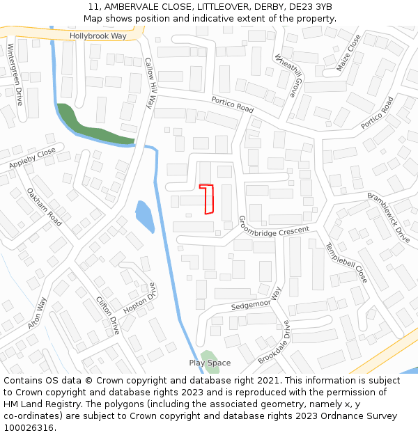 11, AMBERVALE CLOSE, LITTLEOVER, DERBY, DE23 3YB: Location map and indicative extent of plot