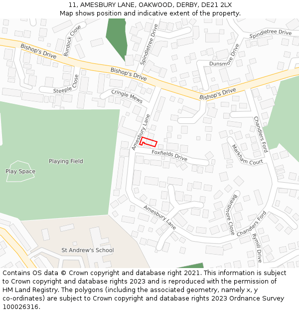 11, AMESBURY LANE, OAKWOOD, DERBY, DE21 2LX: Location map and indicative extent of plot
