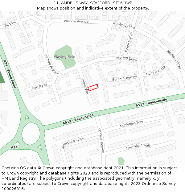 11, ANDRUS WAY, STAFFORD, ST16 1WP: Location map and indicative extent of plot