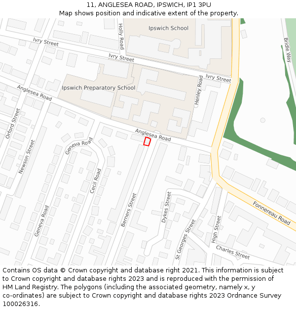 11, ANGLESEA ROAD, IPSWICH, IP1 3PU: Location map and indicative extent of plot