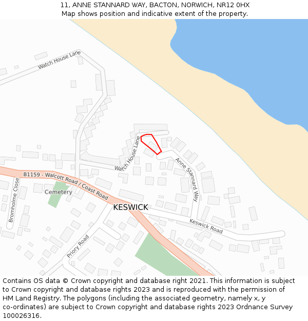11, ANNE STANNARD WAY, BACTON, NORWICH, NR12 0HX: Location map and indicative extent of plot