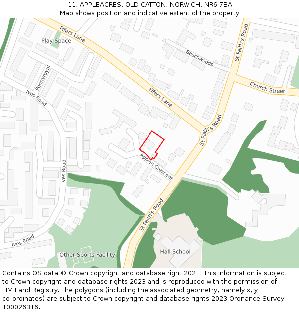 11, APPLEACRES, OLD CATTON, NORWICH, NR6 7BA: Location map and indicative extent of plot