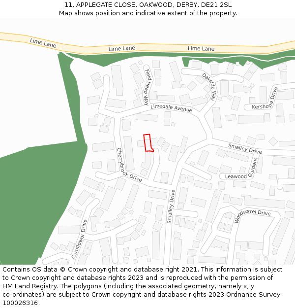 11, APPLEGATE CLOSE, OAKWOOD, DERBY, DE21 2SL: Location map and indicative extent of plot