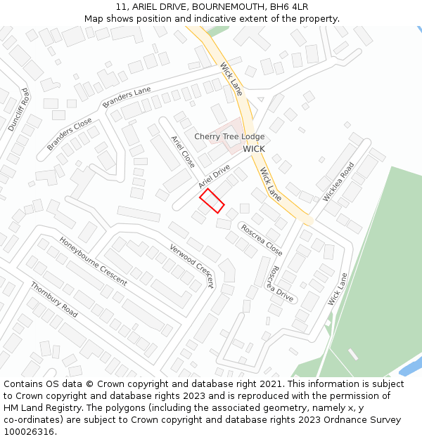 11, ARIEL DRIVE, BOURNEMOUTH, BH6 4LR: Location map and indicative extent of plot