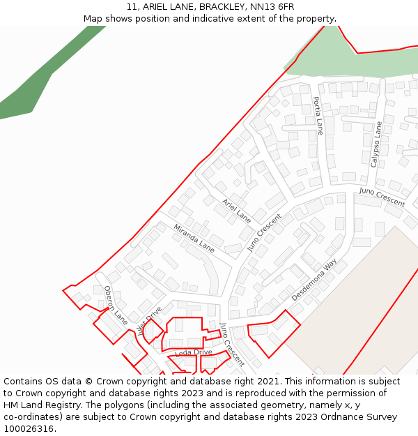 11, ARIEL LANE, BRACKLEY, NN13 6FR: Location map and indicative extent of plot