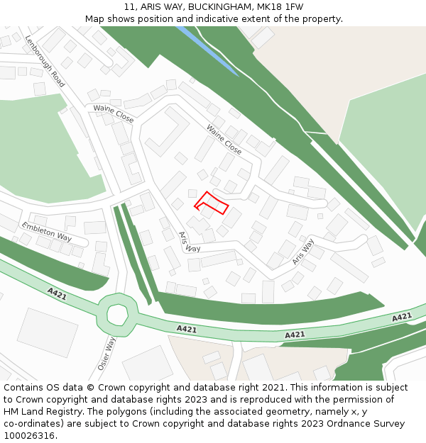 11, ARIS WAY, BUCKINGHAM, MK18 1FW: Location map and indicative extent of plot
