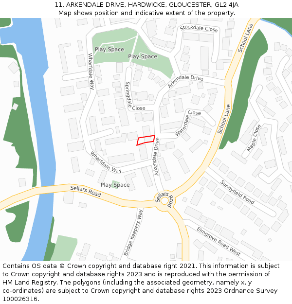 11, ARKENDALE DRIVE, HARDWICKE, GLOUCESTER, GL2 4JA: Location map and indicative extent of plot