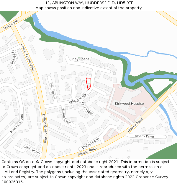 11, ARLINGTON WAY, HUDDERSFIELD, HD5 9TF: Location map and indicative extent of plot