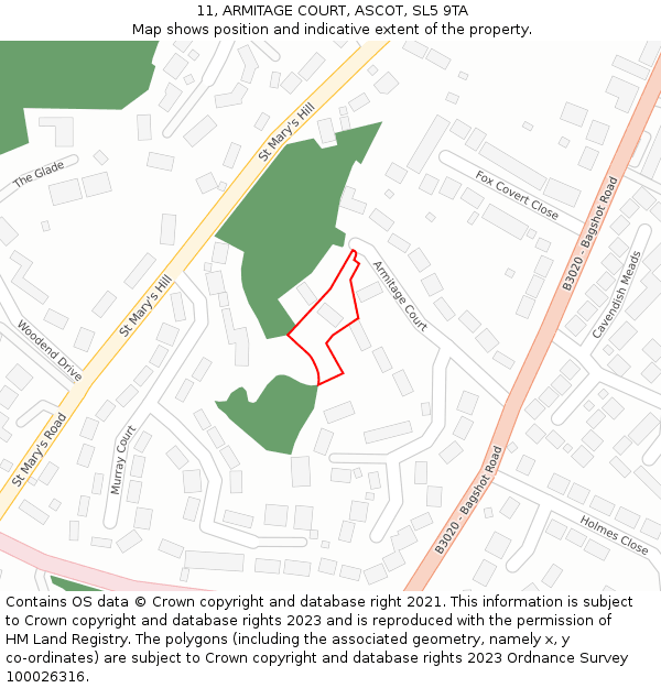11, ARMITAGE COURT, ASCOT, SL5 9TA: Location map and indicative extent of plot