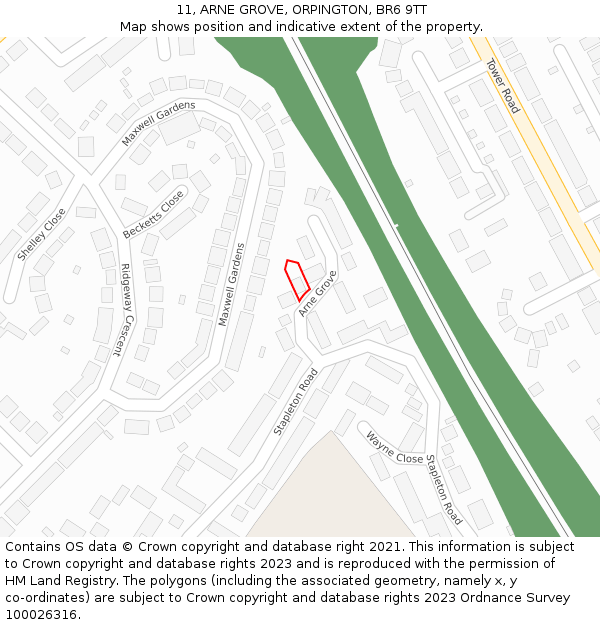 11, ARNE GROVE, ORPINGTON, BR6 9TT: Location map and indicative extent of plot