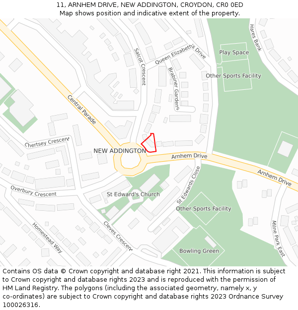 11, ARNHEM DRIVE, NEW ADDINGTON, CROYDON, CR0 0ED: Location map and indicative extent of plot