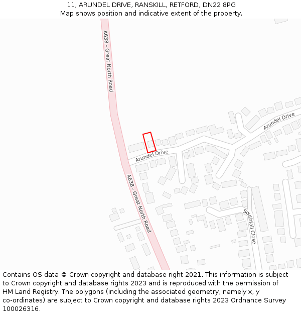 11, ARUNDEL DRIVE, RANSKILL, RETFORD, DN22 8PG: Location map and indicative extent of plot