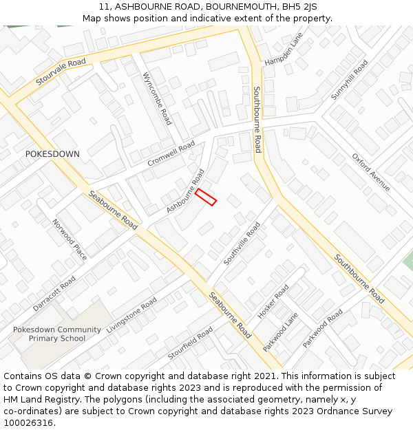 11, ASHBOURNE ROAD, BOURNEMOUTH, BH5 2JS: Location map and indicative extent of plot