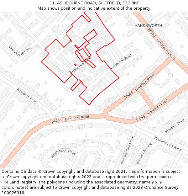 11, ASHBOURNE ROAD, SHEFFIELD, S13 8NF: Location map and indicative extent of plot