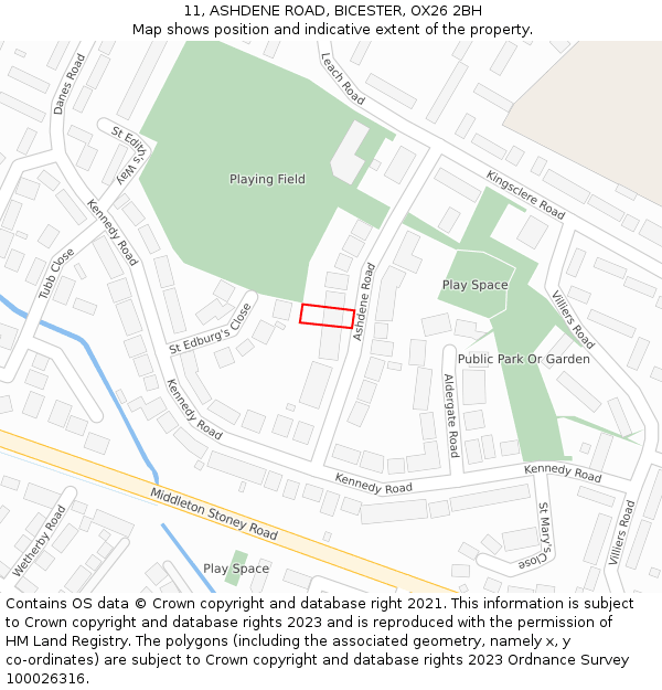 11, ASHDENE ROAD, BICESTER, OX26 2BH: Location map and indicative extent of plot