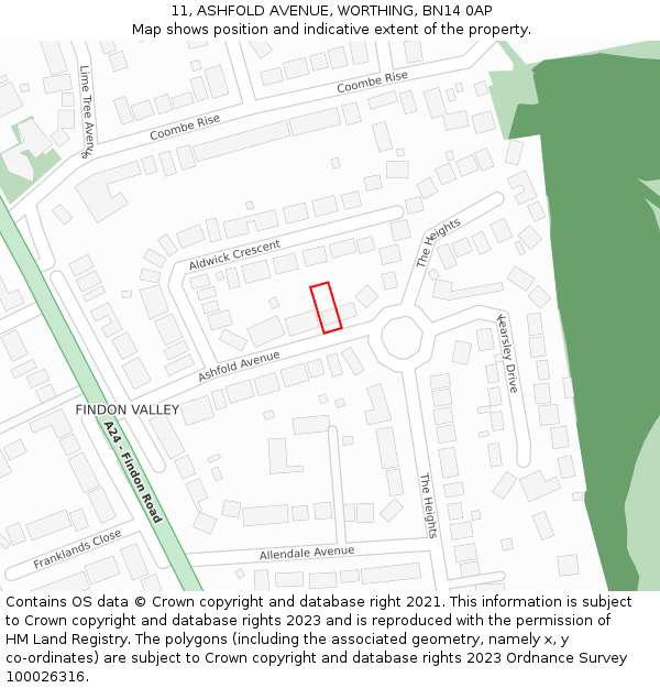 11, ASHFOLD AVENUE, WORTHING, BN14 0AP: Location map and indicative extent of plot