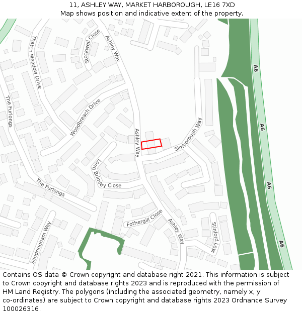 11, ASHLEY WAY, MARKET HARBOROUGH, LE16 7XD: Location map and indicative extent of plot