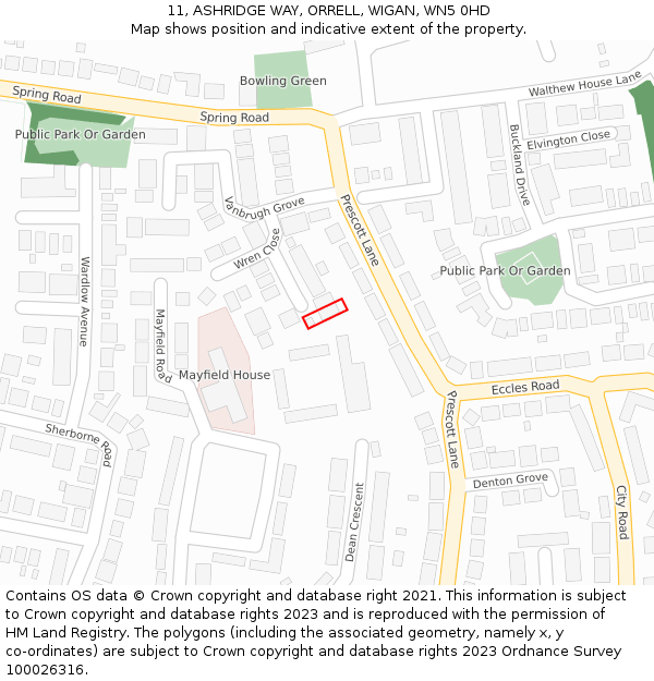 11, ASHRIDGE WAY, ORRELL, WIGAN, WN5 0HD: Location map and indicative extent of plot