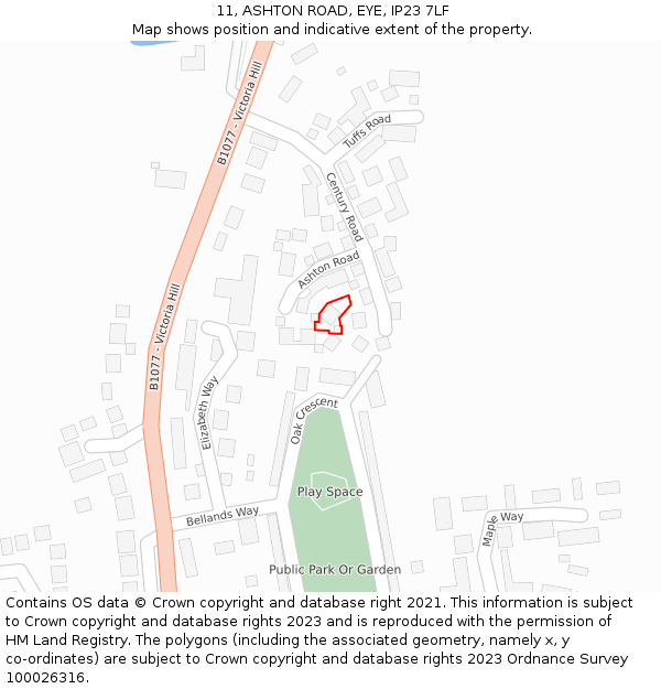 11, ASHTON ROAD, EYE, IP23 7LF: Location map and indicative extent of plot