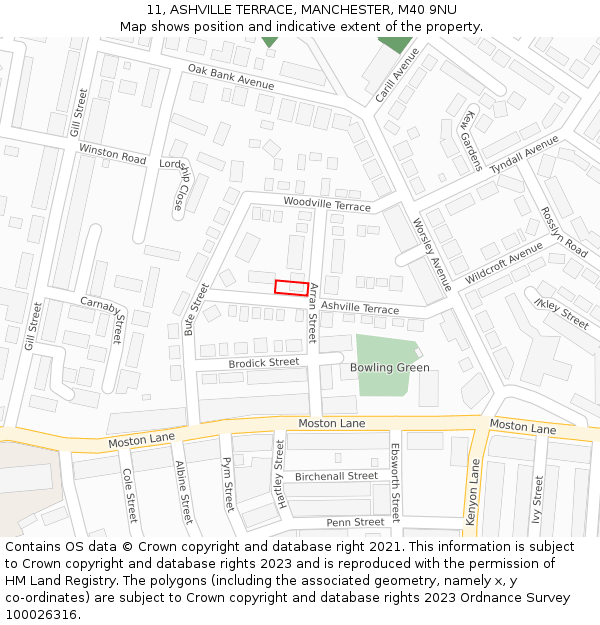 11, ASHVILLE TERRACE, MANCHESTER, M40 9NU: Location map and indicative extent of plot